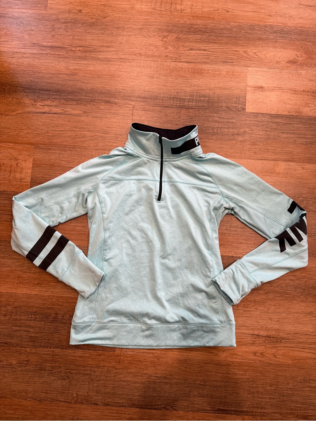 Victoria's Secret Pink Light Blue And Black Quarter Zip Pullover Size M